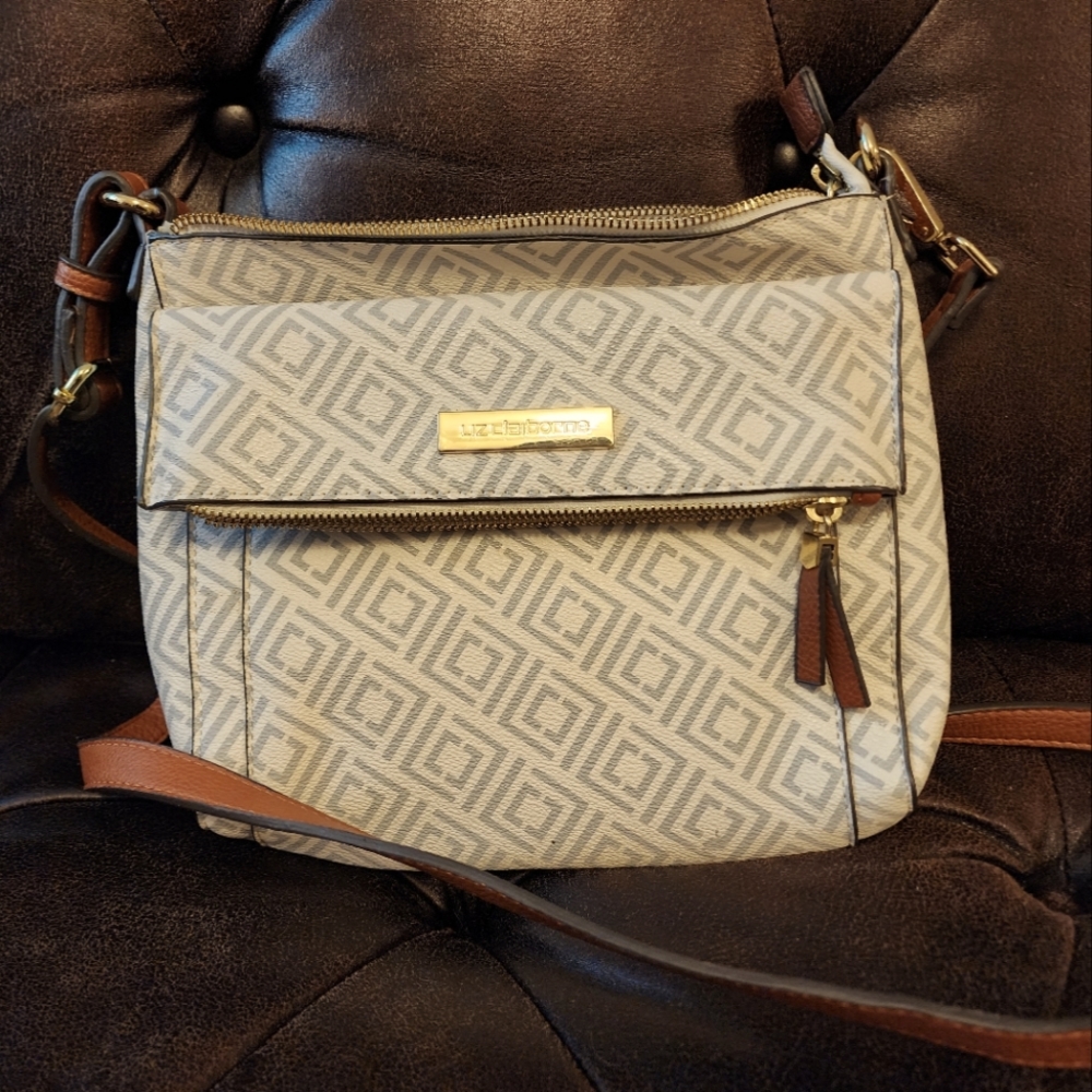 Liz Claiborne grey and white crossbody
